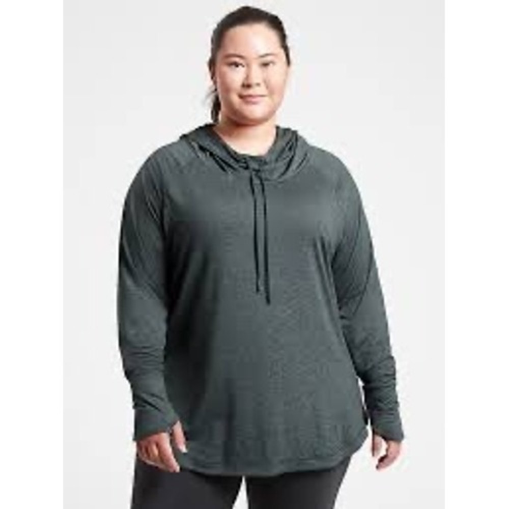 Athleta Essence Hoodie Grey‎ Heathered Pullover Thumbhole 1X 382882-33 FA21